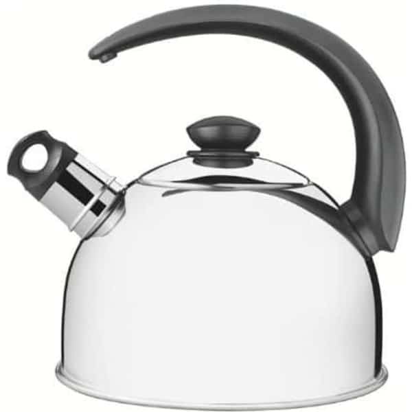 Imagem da chaleira com apito Tramontina com cabo preto, feita de inox com 2,1 litros na tabela comparativa de produtos