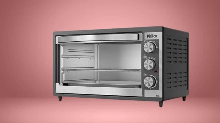 Forno elétrico de bancada 50 litros Philco com acabamento inox e porta de vidro, usado como imagem destacada do artigo