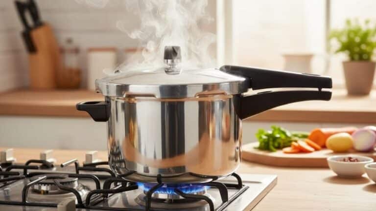 Panela de pressão tradicional em uso sobre fogão a gás, com vapor saindo da tampa, usada como imagem destacada do artigo