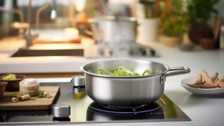 Panela de inox com legumes sendo cozidos sobre fogão por indução, usada como imagem destacada do artigo