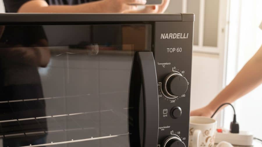 Forno elétrico Nardelli Top60 com painel de controle e botão de temperatura visíveis, usada como imagem destacada do artigo