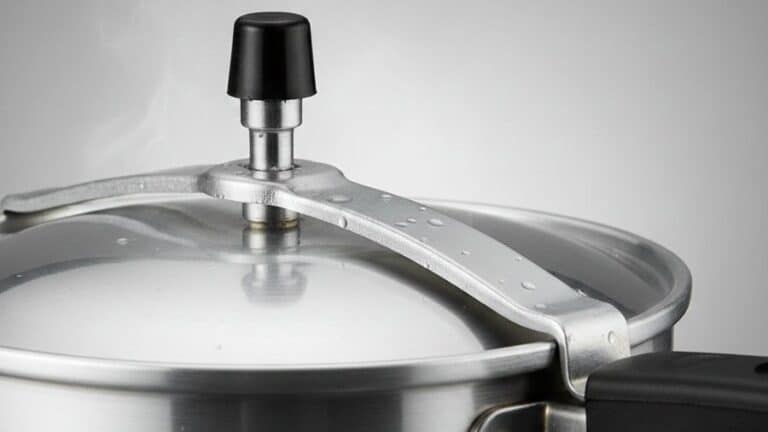 Panela de pressão com pino de segurança na tampa, mostrando o mecanismo responsável pelo controle da pressão, usada como imagem destacada do artigo